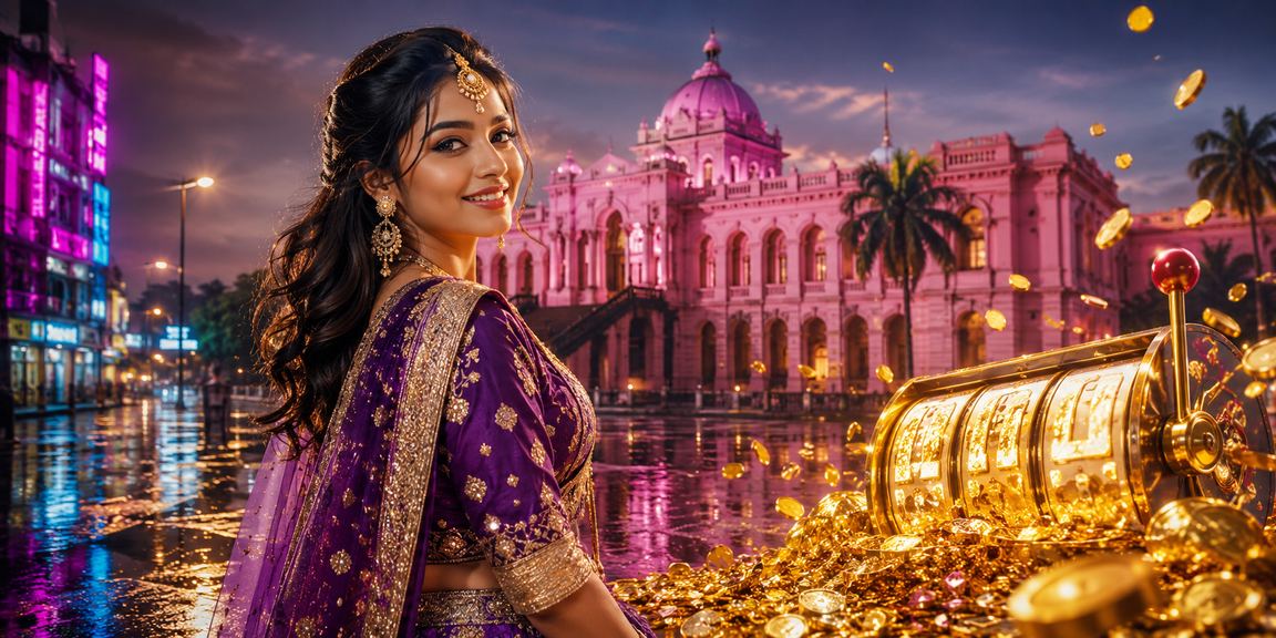 ঢাকায় নিওন আলোয় স্লট গেম খেলার দৃশয